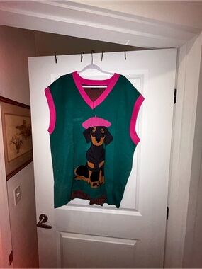 Dressed in LALA Green and Pink Dog Graphic Knit Vest